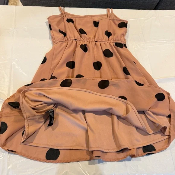 Forever 21 Polka Dot Mini Dress Tie Waist Blush Black Size Small - Picture 4 of 8